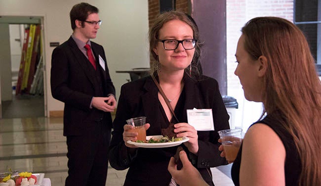 Lisa Gay and alumnae Ashley Tilson (Thermo Fisher Scientific) chat during the networking portion. 