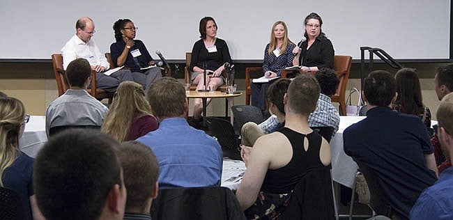 The senior leaders panel included Jan Kleinert from ESI, Takiya Ahmed Foskey from Dow, Isabelle Ferain from GLOBALFOUNDRIES, Laura Stratton from Polymer Chemistry Innovations, and Deb Koehn from Thermo Fisher Scientific.