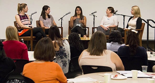 Alumnae panel included: Abby Svee, Bard Access Systems; Anne Kenslea, FEI; Heather Fryhle, Nike IHM; Chaunee McKay, Microsoft; and Claire Sheehan, GLOBALFOUNDRIES.