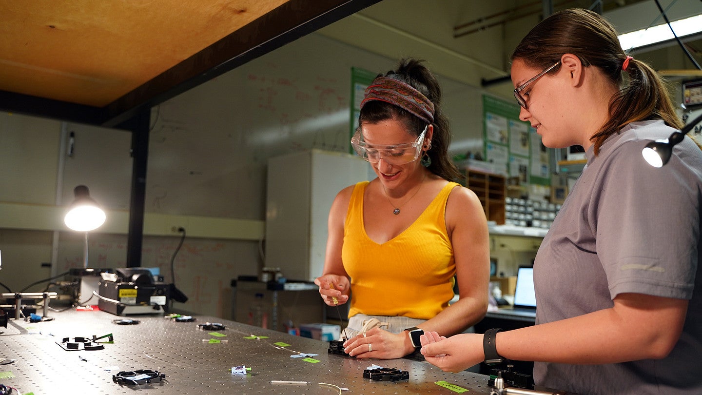 Two people work in a lab