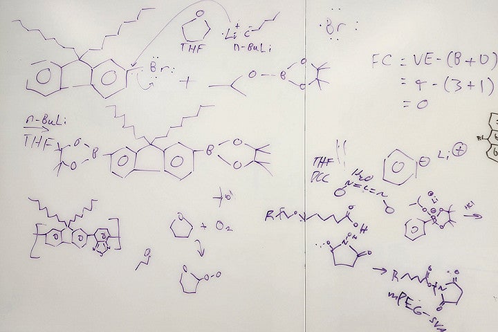 A scientific equation written on a white board