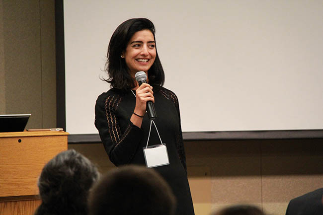 Alumnae Mahnaz Milani, now at Apple, gives the keynote speech.