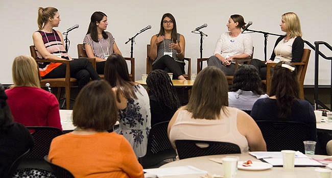 Alumnae panel included: Abby Svee, Bard Access Systems; Anne Kenslea, FEI; Heather Fryhle, Nike IHM; Chaunee McKay, Microsoft; and Claire Sheehan, GLOBALFOUNDRIES.